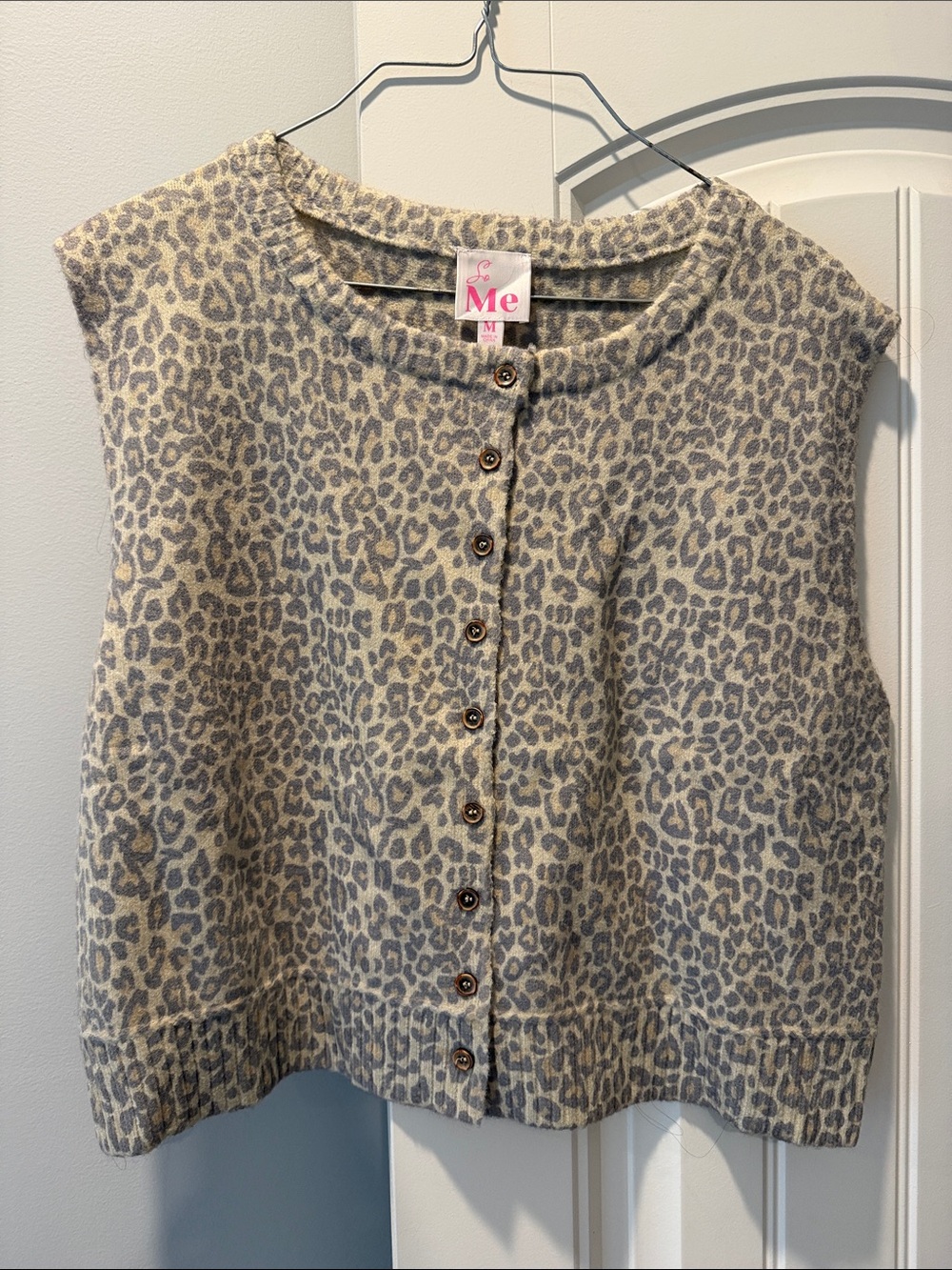 So Me Beige and Gray Leopard Print Button-Front Top